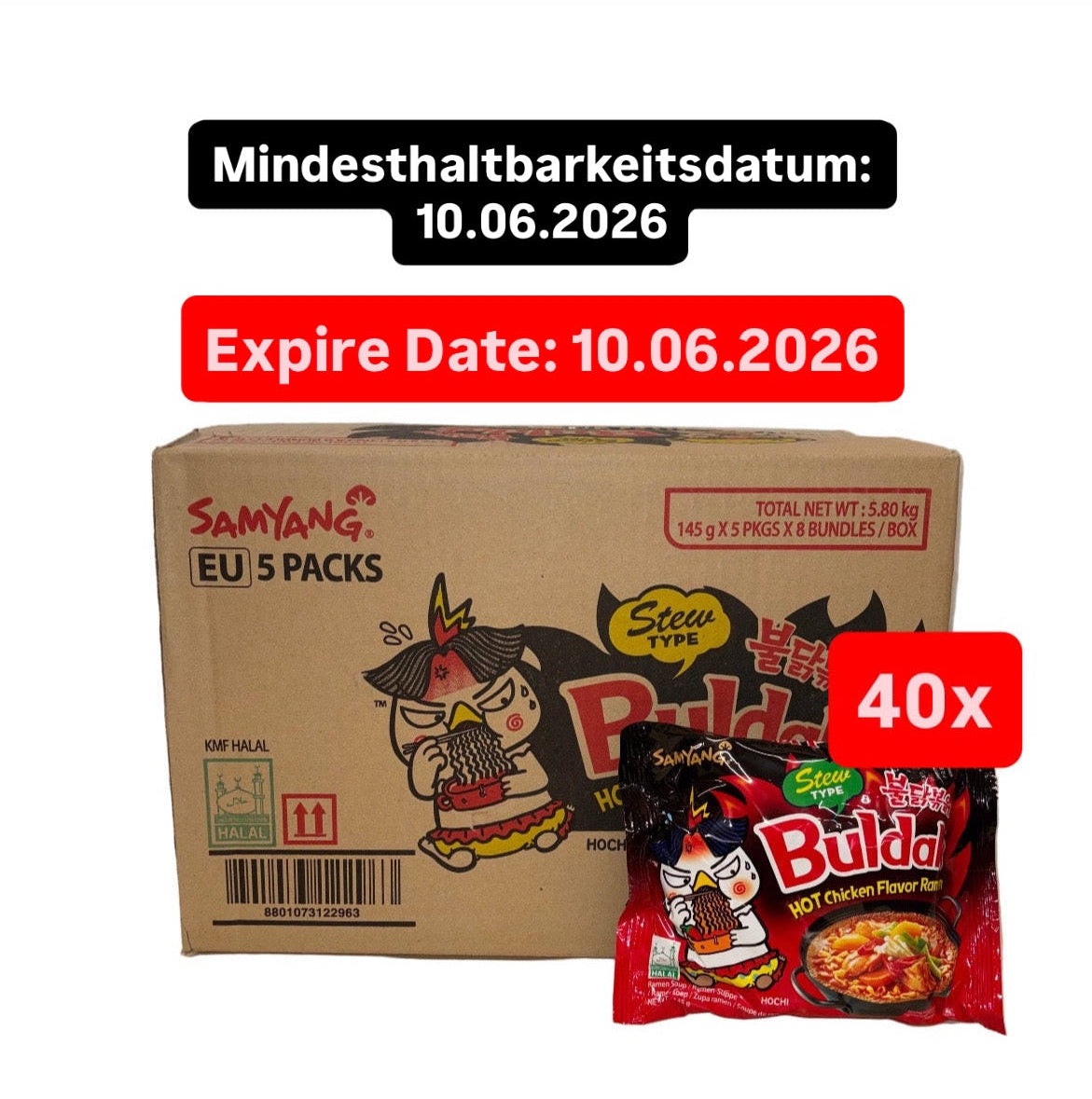 40x Samyang Buldak Hot Chicken Stew Type TikTok Viral Bundle 40x145g MHD WARE