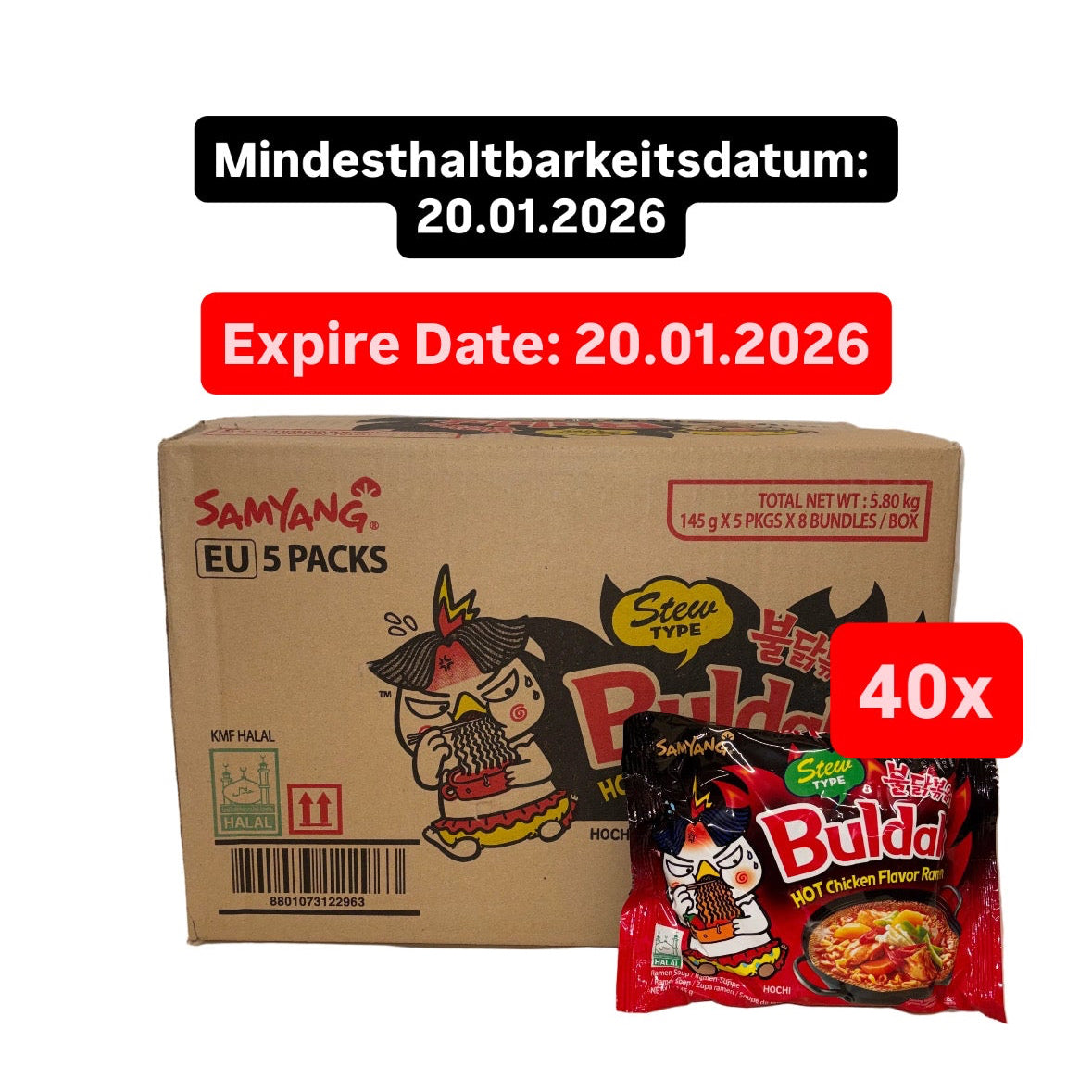 40x Samyang Buldak Hot Chicken Stew Type TikTok Viral Bundle 40x145g MHD WARE
