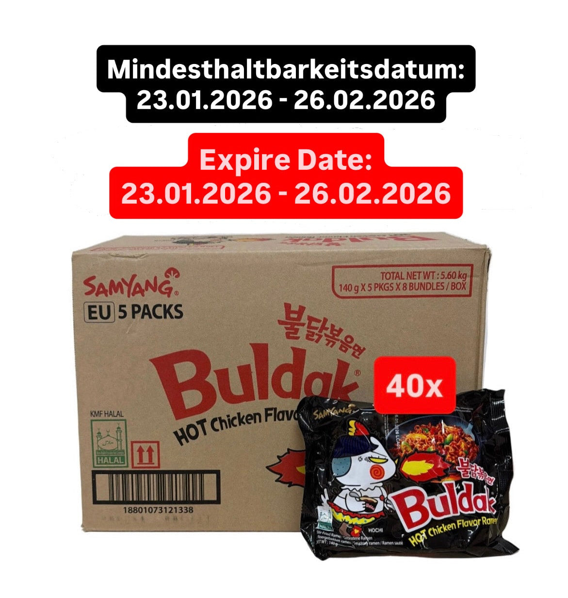 40x Samyang Buldak Hot Chicken TikTok Viral Bundle 40x140g / MHD WARE