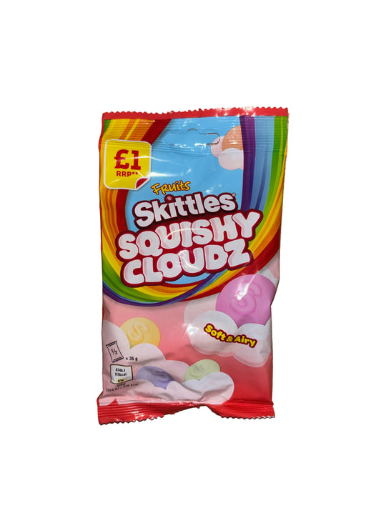 14x Skittles Squishy Cloudz Fruits Red England KARTON Je 70g MHD 08.05.2026